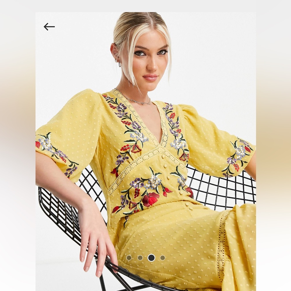 Hop & Ivy Juliana embroidered midi dress in yellow